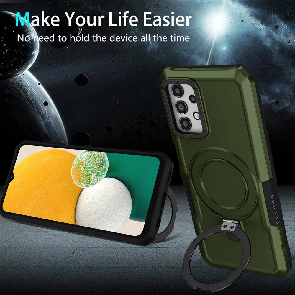 For Samsung Galaxy A13 5G / A13 4G Case Slim-Fit TPU+PC 2-in-1 Ring Kickstand Phone Back Shell - Blackish Green - 4