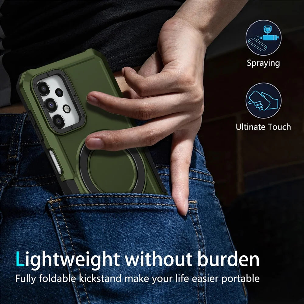 For Samsung Galaxy A13 5G / A13 4G Case Slim-Fit TPU+PC 2-in-1 Ring Kickstand Phone Back Shell - Blackish Green - 5