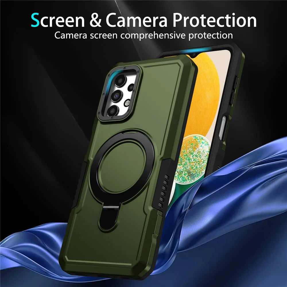 For Samsung Galaxy A13 5G / A13 4G Case Slim-Fit TPU+PC 2-in-1 Ring Kickstand Phone Back Shell - Blackish Green - 6