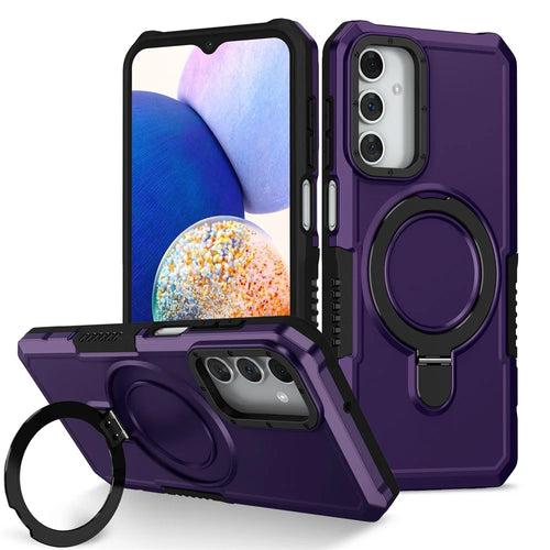 For Samsung Galaxy A15 4G / A15 5G Cell Phone Case Hybrid TPU+PC Ring Holder Kickstand Cover - Dark Purple - 1