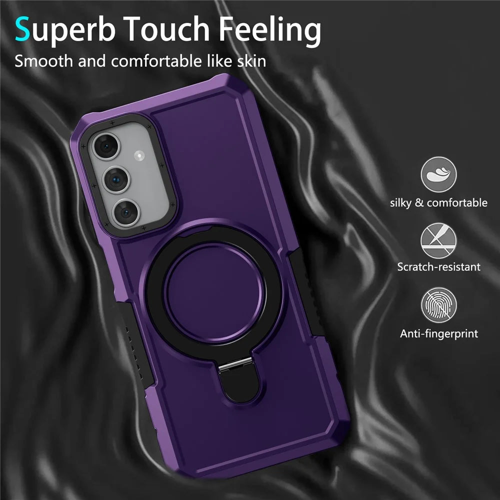 For Samsung Galaxy A15 4G / A15 5G Cell Phone Case Hybrid TPU+PC Ring Holder Kickstand Cover - Dark Purple - 3
