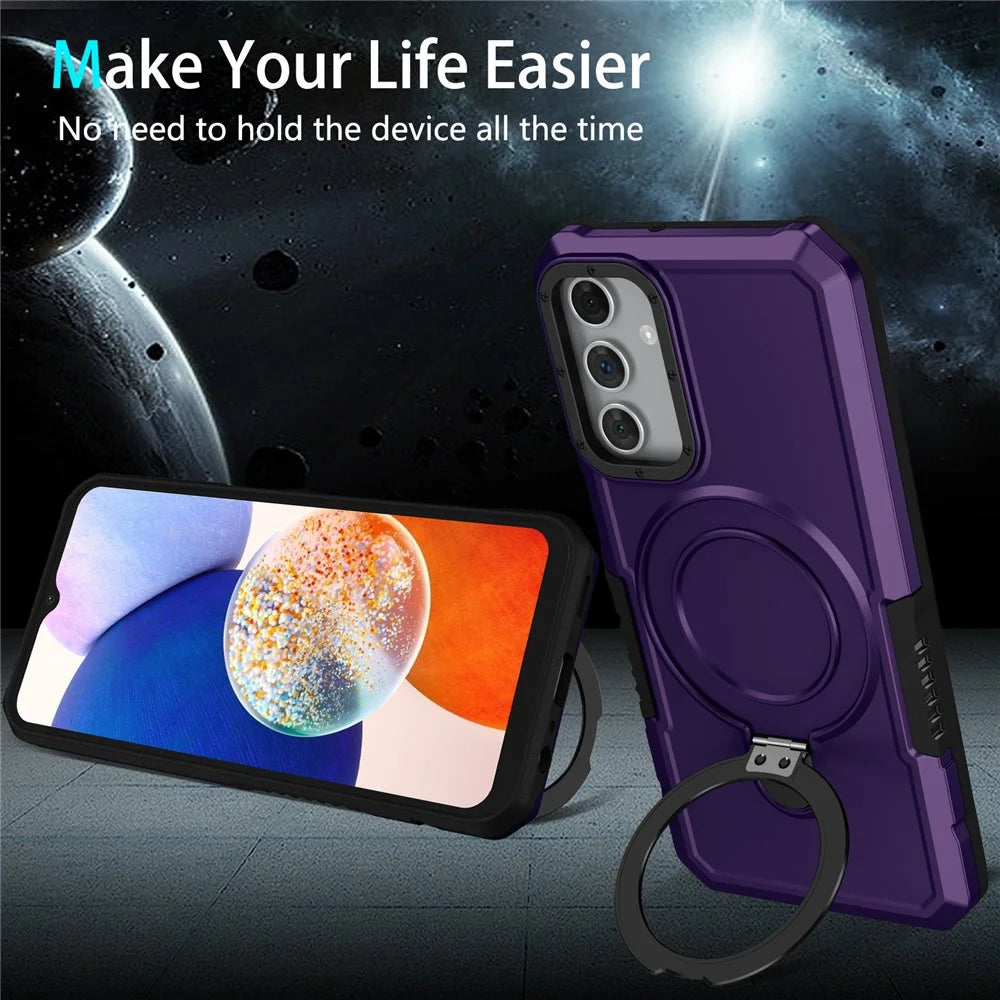 For Samsung Galaxy A15 4G / A15 5G Cell Phone Case Hybrid TPU+PC Ring Holder Kickstand Cover - Dark Purple - 4