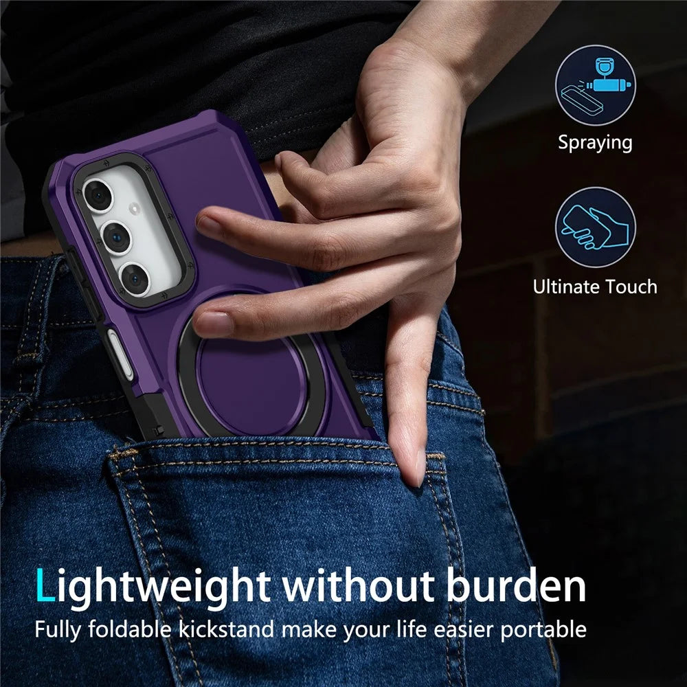 For Samsung Galaxy A15 4G / A15 5G Cell Phone Case Hybrid TPU+PC Ring Holder Kickstand Cover - Dark Purple - 5
