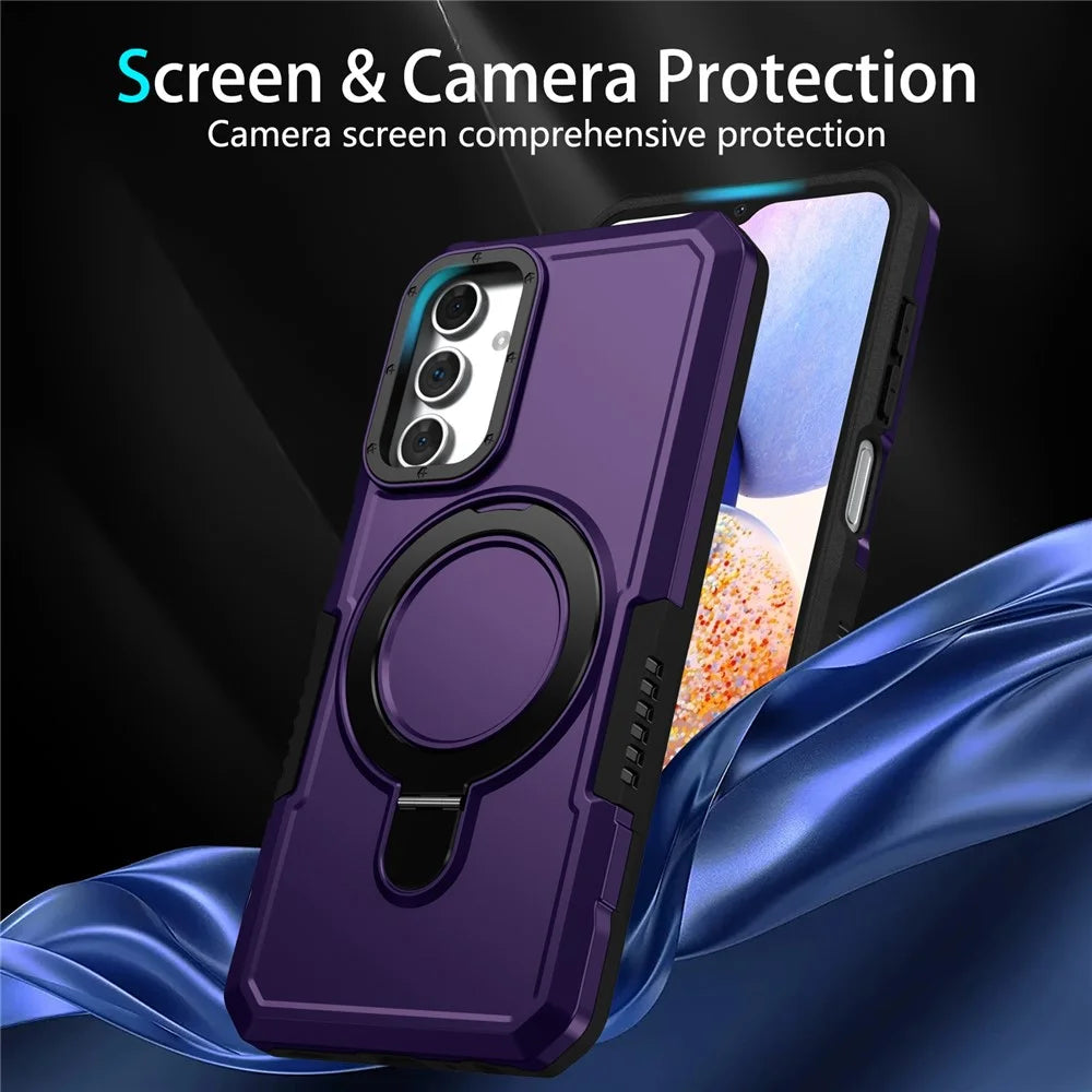 For Samsung Galaxy A15 4G / A15 5G Cell Phone Case Hybrid TPU+PC Ring Holder Kickstand Cover - Dark Purple - 6