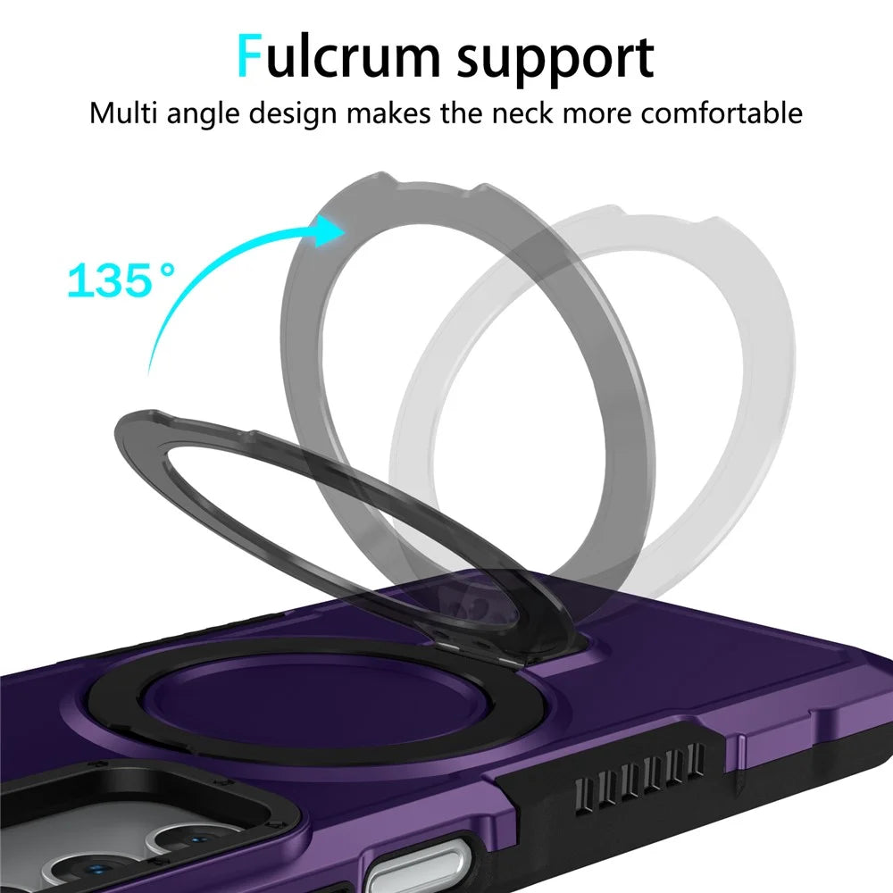 For Samsung Galaxy A15 4G / A15 5G Cell Phone Case Hybrid TPU+PC Ring Holder Kickstand Cover - Dark Purple - 7