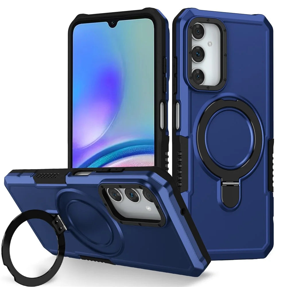 For Samsung Galaxy A05s 4G Cell Phone Case TPU+PC 2-in-1 Ring Kickstand Protective Shell - Sapphire - 1