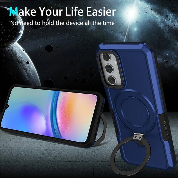 For Samsung Galaxy A05s 4G Cell Phone Case TPU+PC 2-in-1 Ring Kickstand Protective Shell - Sapphire - 4