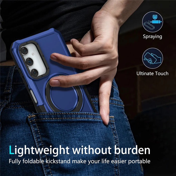 For Samsung Galaxy A05s 4G Cell Phone Case TPU+PC 2-in-1 Ring Kickstand Protective Shell - Sapphire - 5