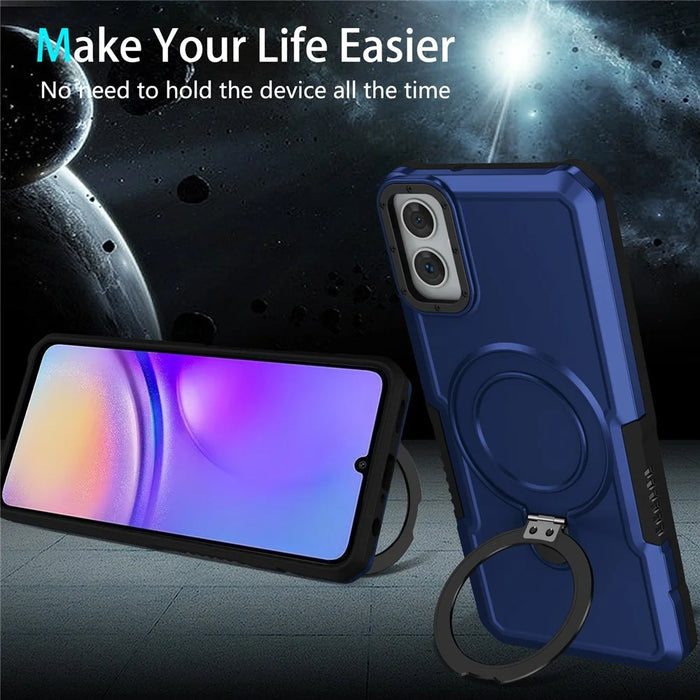For Samsung Galaxy A05 4G Cover Hybrid TPU+PC Smartphone Case with Ring Holder Kickstand - Sapphire - 4