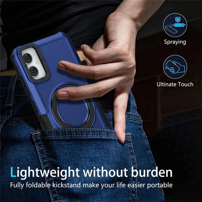 For Samsung Galaxy A05 4G Cover Hybrid TPU+PC Smartphone Case with Ring Holder Kickstand - Sapphire - 5