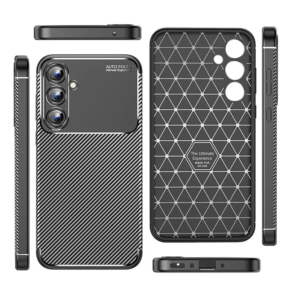 For Samsung Galaxy A35 5G Cell Phone Case Carbon Fiber Texture TPU Anti-fingerprint Protection Cover - 1