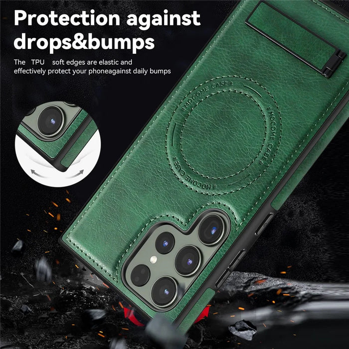 For Samsung Galaxy S22 Ultra 5G Magnetic Case Kickstand Leather Phone Back Cover  - Brown - 4