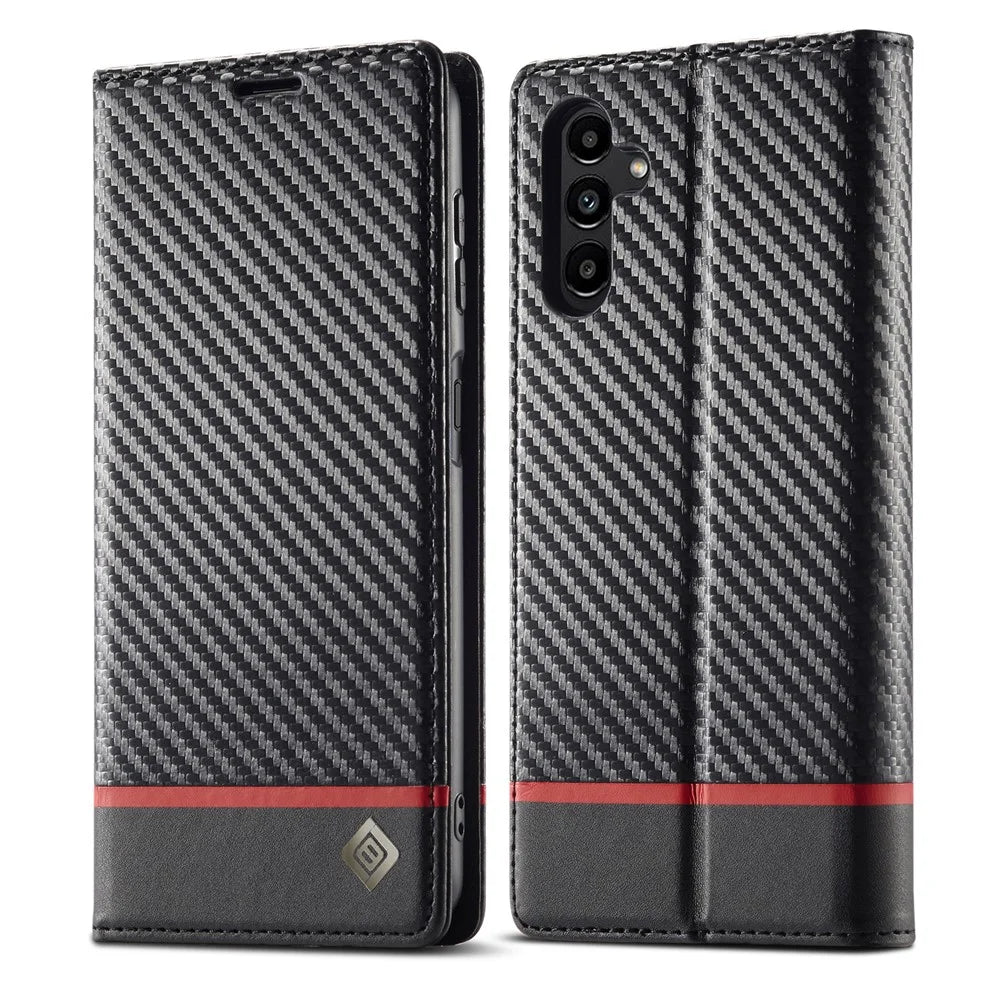 LC.IMEEKE For Samsung Galaxy A35 5G Wallet Phone Case Carbon Fiber Texture Leather Cover - Horizontal Stripe - 1