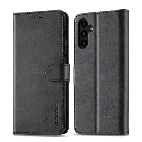 LC.IMEEKE For Samsung Galaxy A35 5G Cell Phone Case Calf Texture Stand PU Leather Wallet Cover - Black - 1