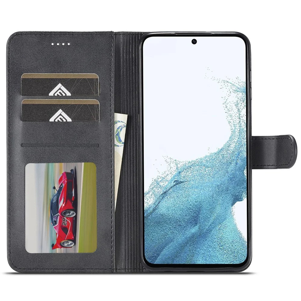 LC.IMEEKE For Samsung Galaxy A35 5G Cell Phone Case Calf Texture Stand PU Leather Wallet Cover - Black - 2