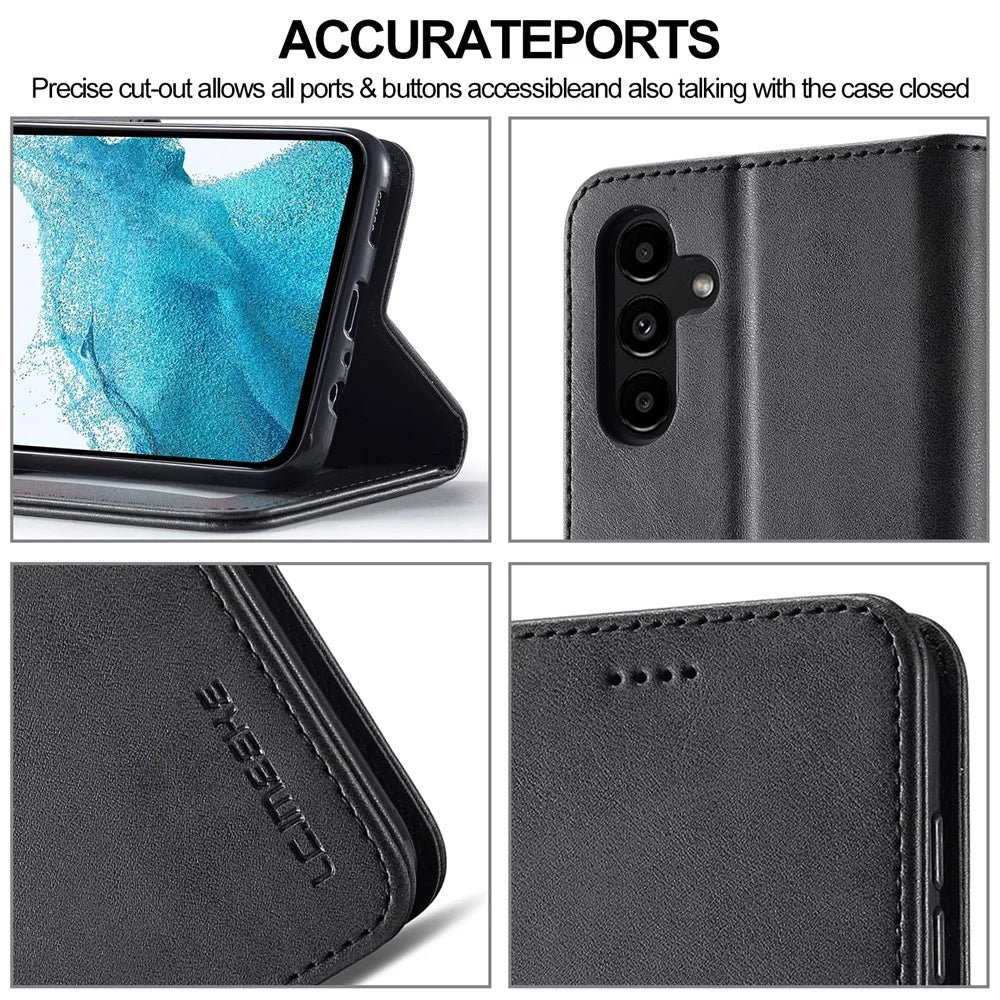 LC.IMEEKE For Samsung Galaxy A35 5G Cell Phone Case Calf Texture Stand PU Leather Wallet Cover - Black - 7
