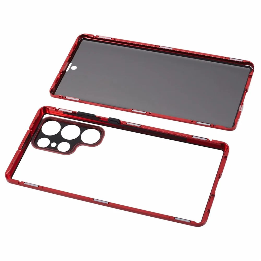 Privacy Magnetic Case for Samsung Galaxy S22 Ultra 5G Double-Sided Tempered Glass Phone Cover - Red - 4