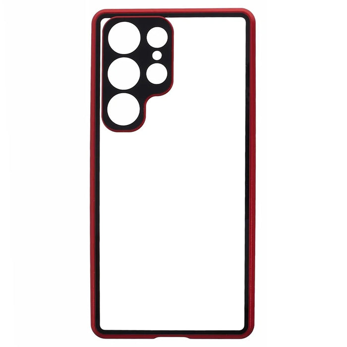 For Samsung Galaxy S23 Ultra Anti Peeping Case Tempered Glass Magnetic Adsorption Metal Frame Phone Cover - Red - 2
