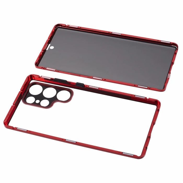 For Samsung Galaxy S23 Ultra Anti Peeping Case Tempered Glass Magnetic Adsorption Metal Frame Phone Cover - Red - 4