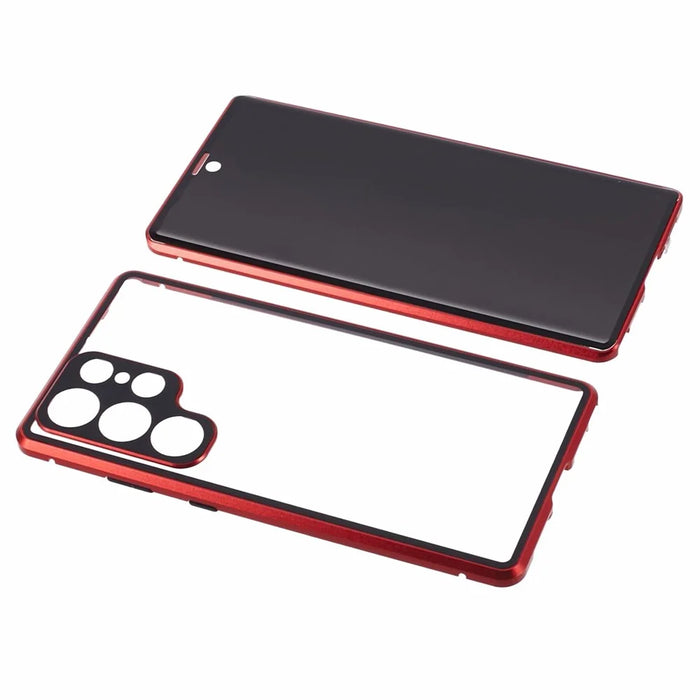 For Samsung Galaxy S23 Ultra Anti Peeping Case Tempered Glass Magnetic Adsorption Metal Frame Phone Cover - Red - 5