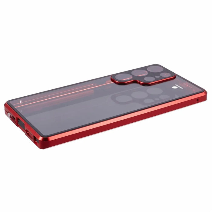For Samsung Galaxy S23 Ultra Anti Peeping Case Tempered Glass Magnetic Adsorption Metal Frame Phone Cover - Red - 6