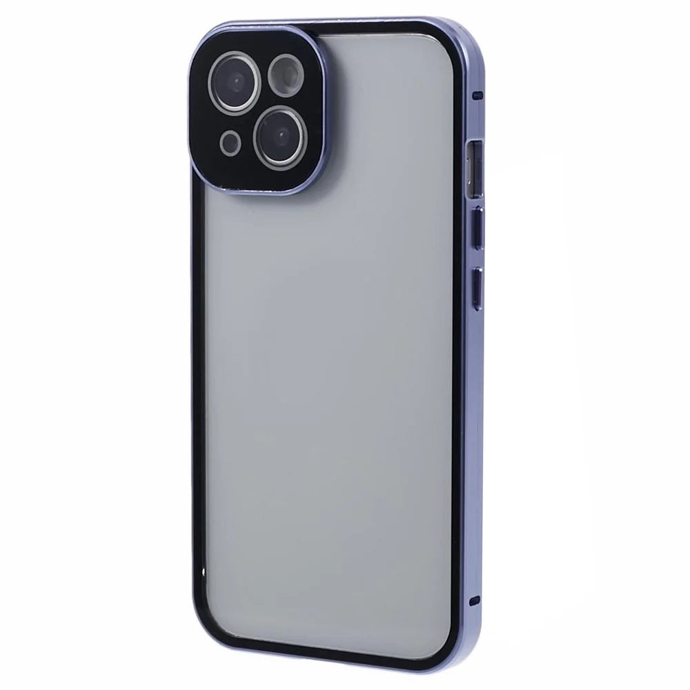Magnetic Case for iPhone 15 Double-Sided Clear Tempered Glass Phone Cover - Blue - 2