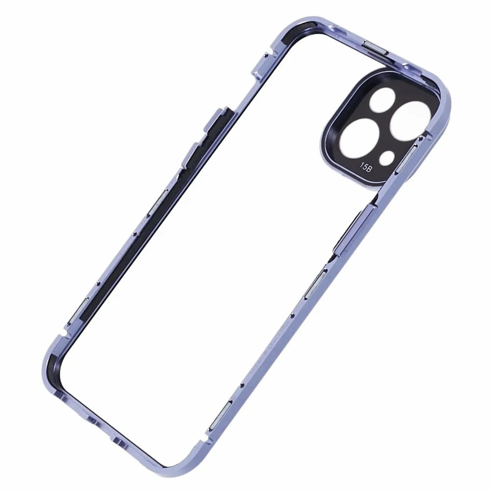 For iPhone 15 Plus Phone Case 360-Degree Double-Sided Protection Tempered Glass with Safety Lock - Blue - 6