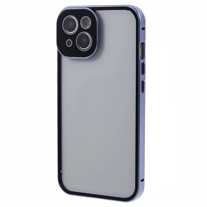 For iPhone 14 Magnetic Adsorption Phone Case Double Sided Tempered Glass Cover Full Coverage - Blue - 2