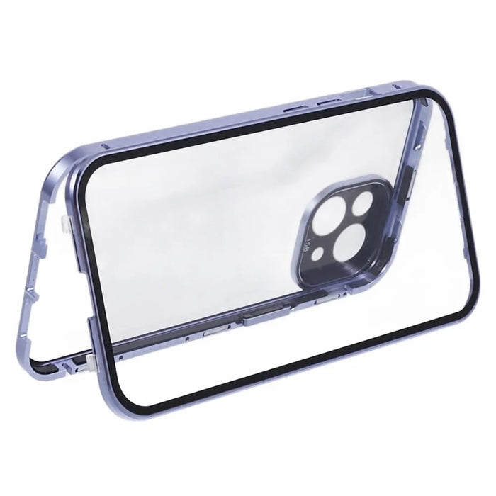 For iPhone 14 Magnetic Adsorption Phone Case Double Sided Tempered Glass Cover Full Coverage - Blue - 5