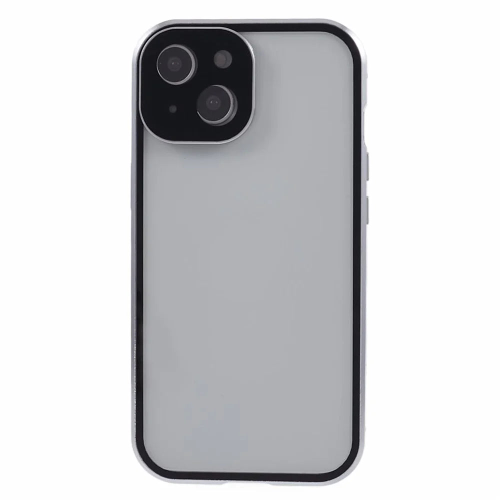 For iPhone 14 Plus Double-Sided Tempered Glass Phone Case with Magnetic Adsorption Metal Frame - Silver - 4