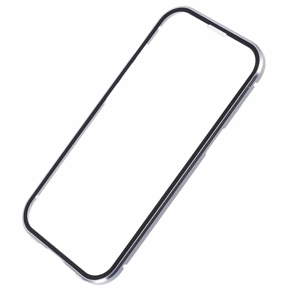 For iPhone 14 Plus Double-Sided Tempered Glass Phone Case with Magnetic Adsorption Metal Frame - Silver - 7