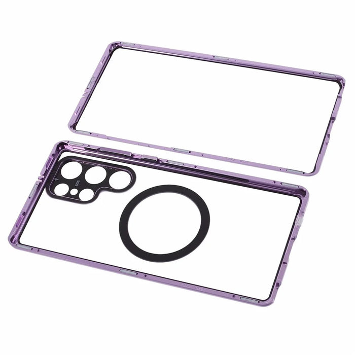 For Samsung Galaxy S22 Ultra 5G Double Sided Clear Case Tempered Glass Phone Cover Magnetic Adsorption - Purple - 6