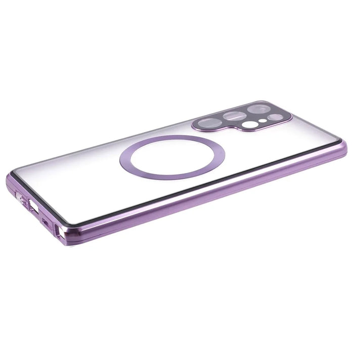 For Samsung Galaxy S22 Ultra 5G Double Sided Clear Case Tempered Glass Phone Cover Magnetic Adsorption - Purple - 7