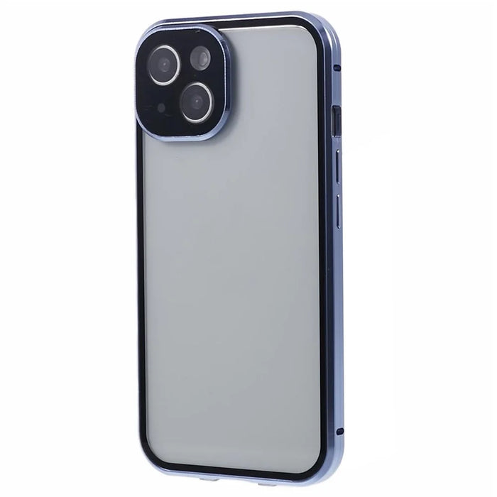 Anti-Peeping Case For iPhone 14 Magnetic Adsorption Frame+Tempered Glass Phone Cover - Blue - 2
