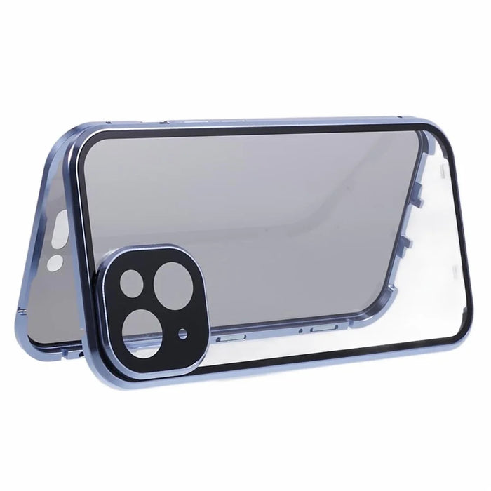 Anti-Peeping Case For iPhone 14 Magnetic Adsorption Frame+Tempered Glass Phone Cover - Blue - 5