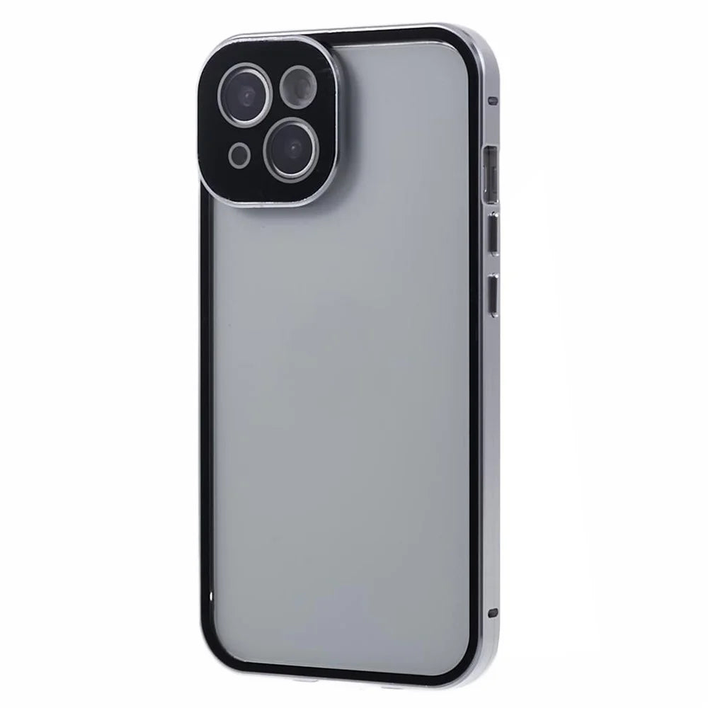 For iPhone 14 Plus Magnetic Privacy Case Tempered Glass Double-sided Phone Cover - Silver - 2