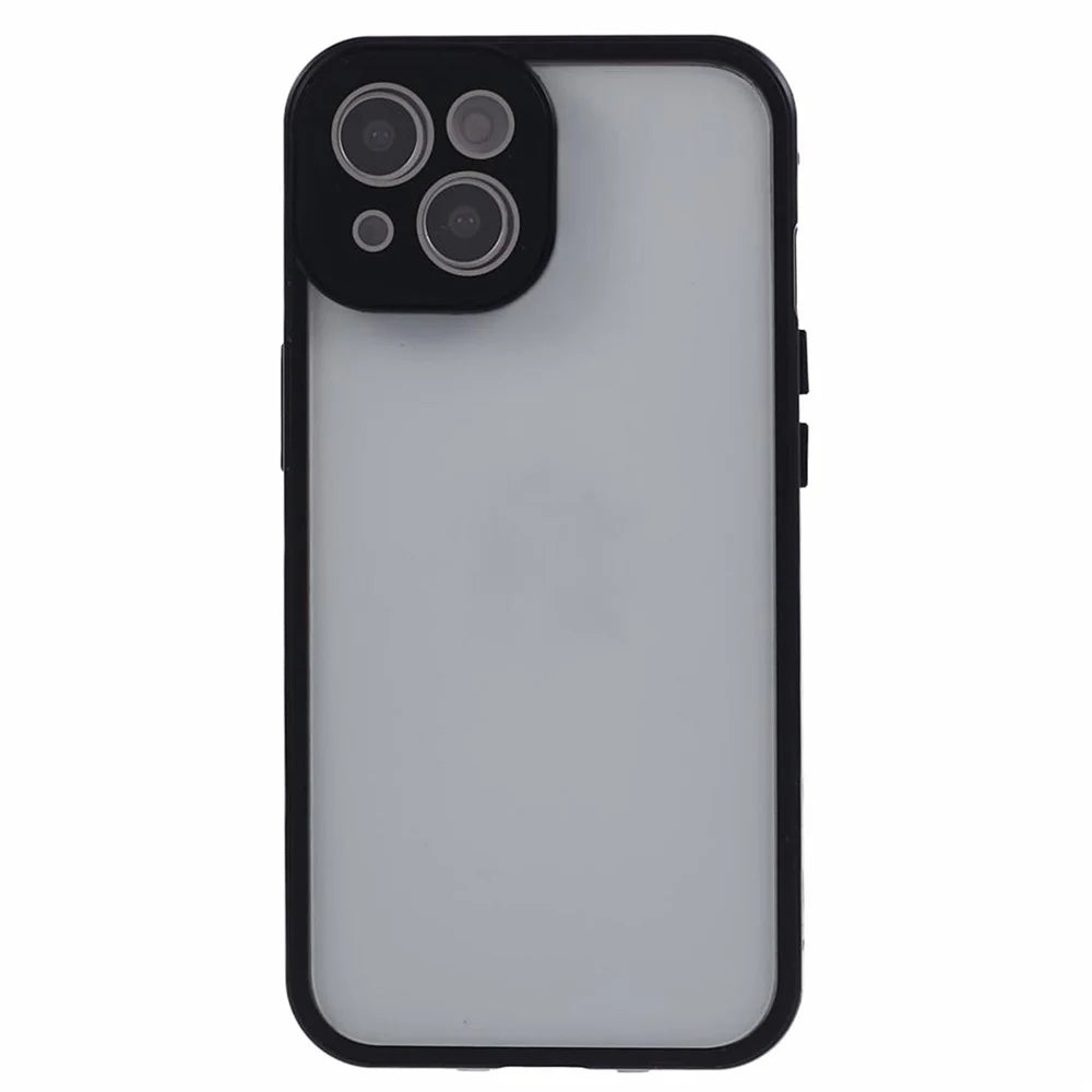 For iPhone 15 Magnetic Adsorption Case Metal Bumper Tempered Glass Privacy Cover - Black - 4