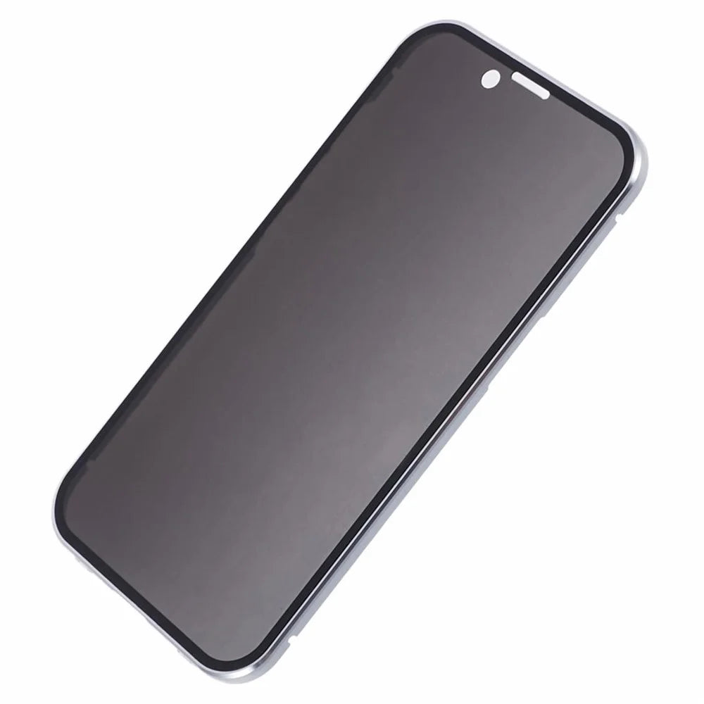 For iPhone 15 Magnetic Adsorption Case Metal Bumper Tempered Glass Privacy Cover - Black - 6
