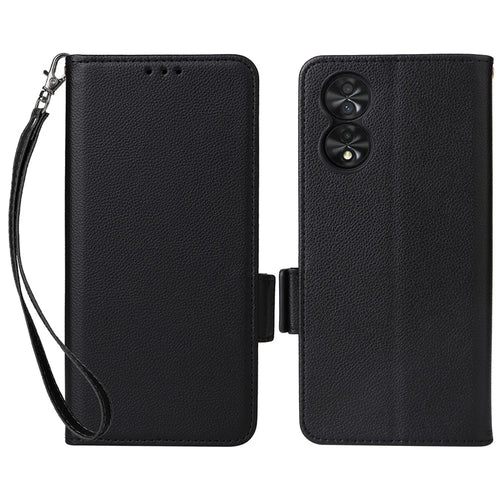 For TCL 40 Nxtpaper 4G Case Shockproof Litchi Texture PU Leather Wallet Phone Cover with Strap - Black - 1
