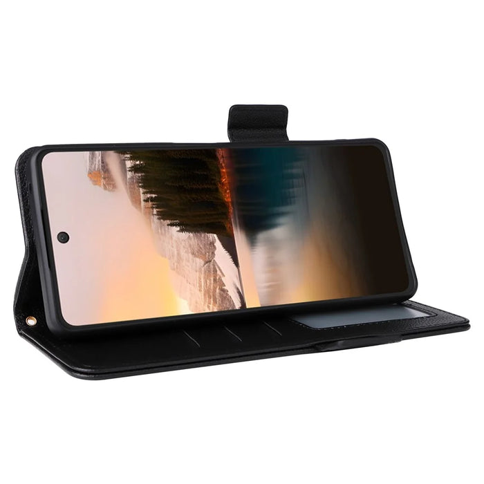 For TCL 40 Nxtpaper 4G Case Shockproof Litchi Texture PU Leather Wallet Phone Cover with Strap - Black - 3