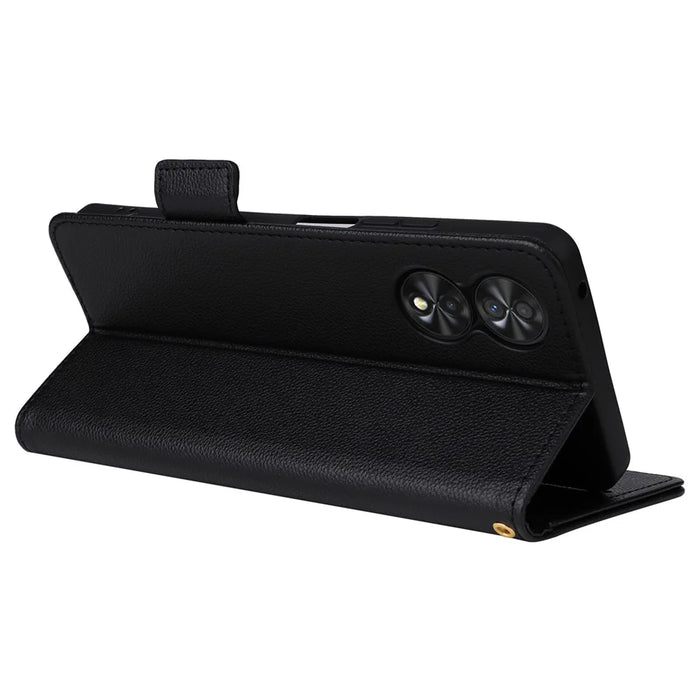 For TCL 40 Nxtpaper 4G Case Shockproof Litchi Texture PU Leather Wallet Phone Cover with Strap - Black - 4