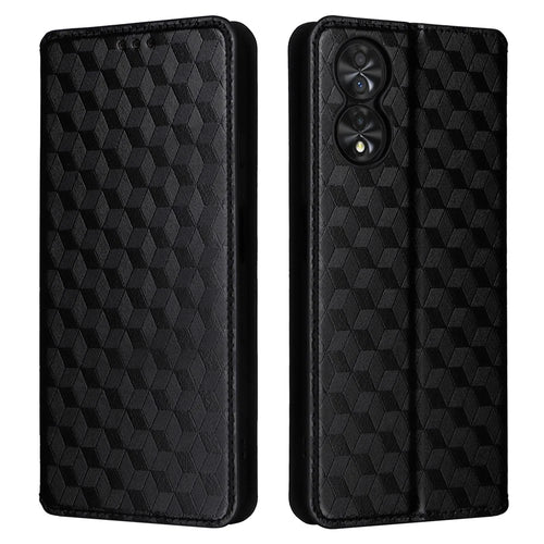 For TCL 40 Nxtpaper 4G Magnetic Case Rhombus Imprinted PU Leather Phone Wallet Cover - Black - 1