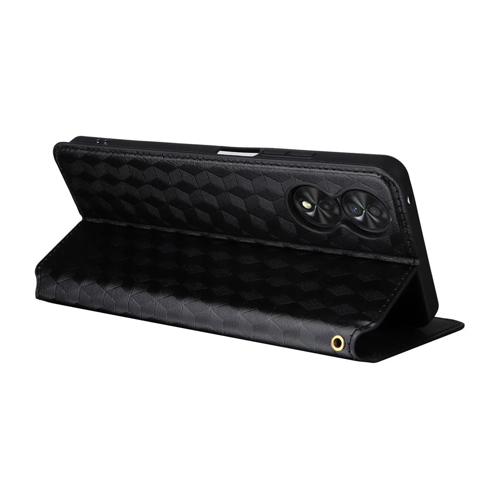 For TCL 40 Nxtpaper 4G Magnetic Case Rhombus Imprinted PU Leather Phone Wallet Cover - Black - 4