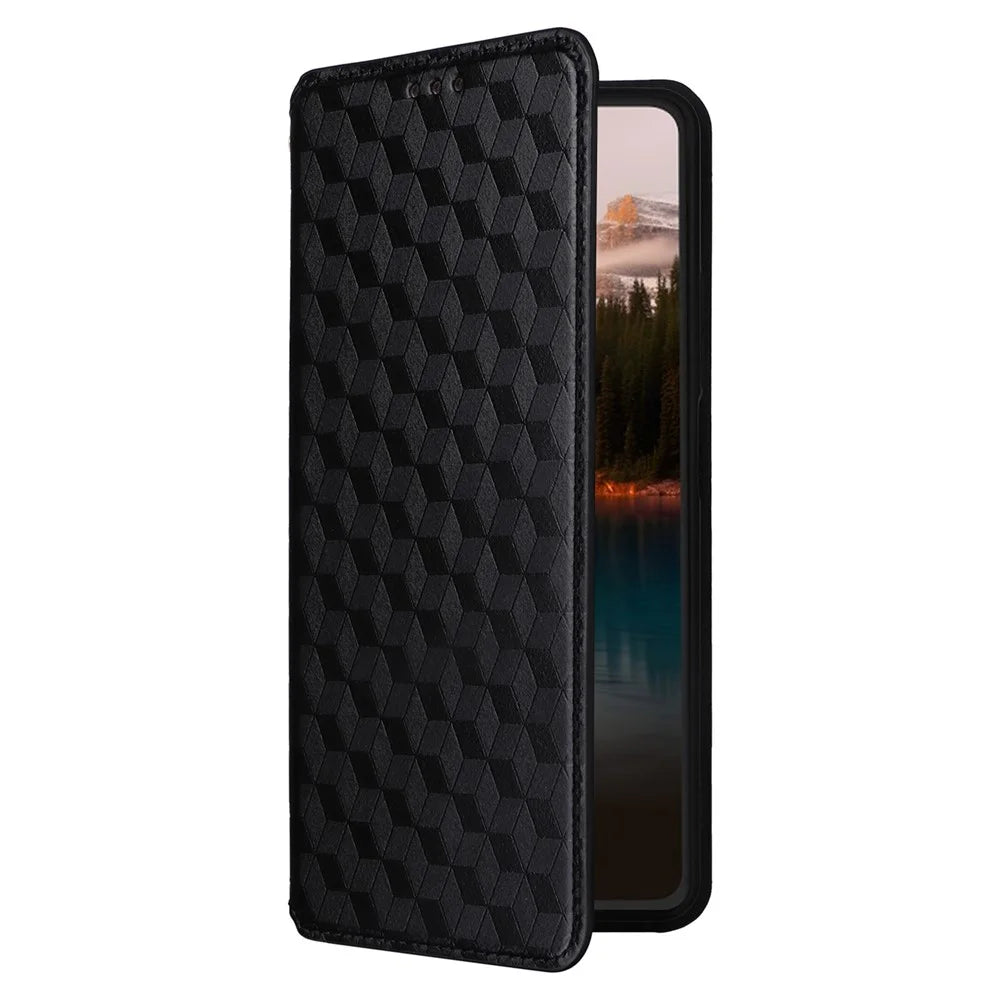 For TCL 40 Nxtpaper 4G Magnetic Case Rhombus Imprinted PU Leather Phone Wallet Cover - Black - 5