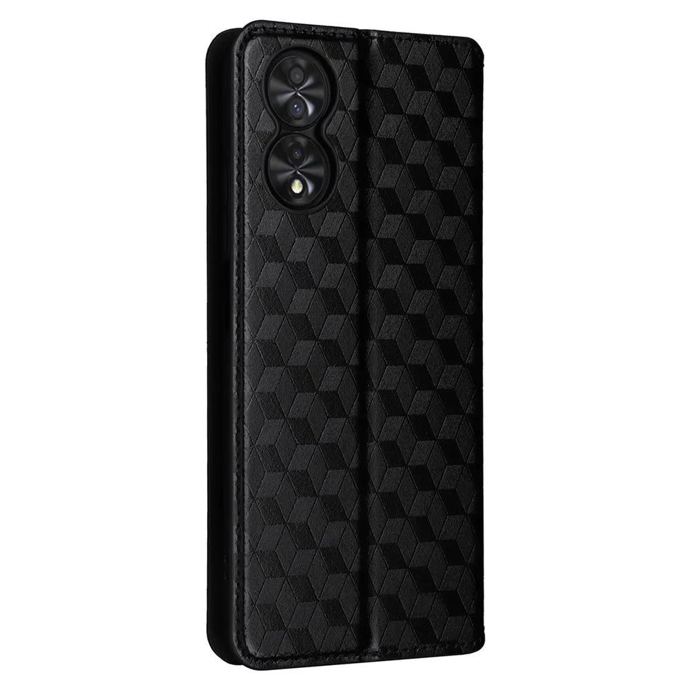 For TCL 40 Nxtpaper 4G Magnetic Case Rhombus Imprinted PU Leather Phone Wallet Cover - Black - 6