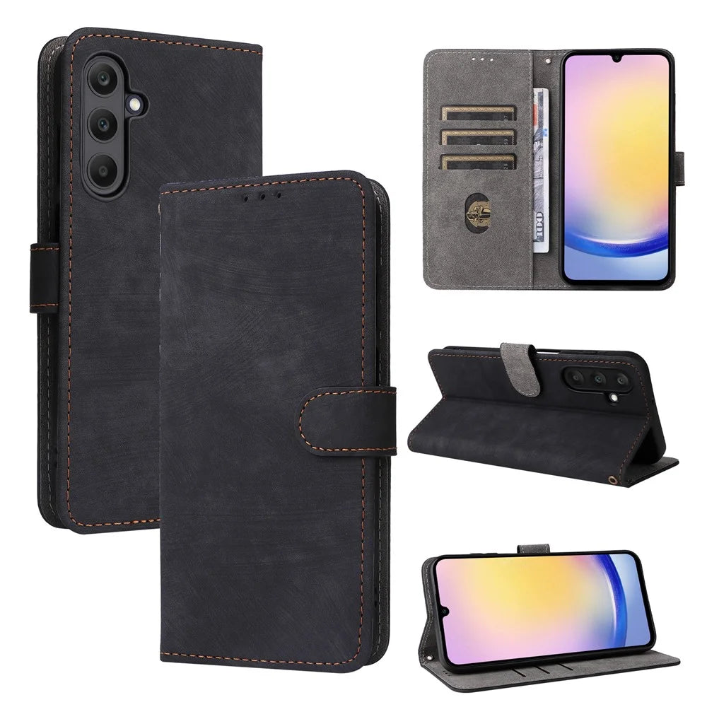 For Samsung Galaxy A25 5G (Global) (161.0 x 76.5 x 8.3mm) Case Wallet PU Leather RFID Blocking 3 Card Slots Protective Cover - Black - 5