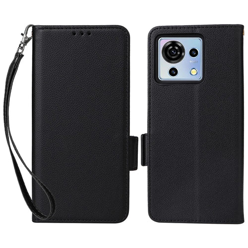 For ZTE Blade V50 Vita Magnetic Case Litchi Texture PU Leather Flip Stand Phone Cover - Black - 1