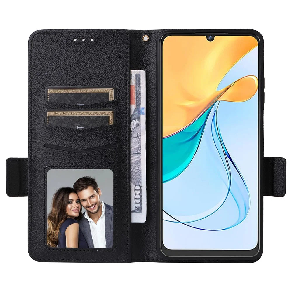 For ZTE Blade V50 Vita Magnetic Case Litchi Texture PU Leather Flip Stand Phone Cover - Black - 2