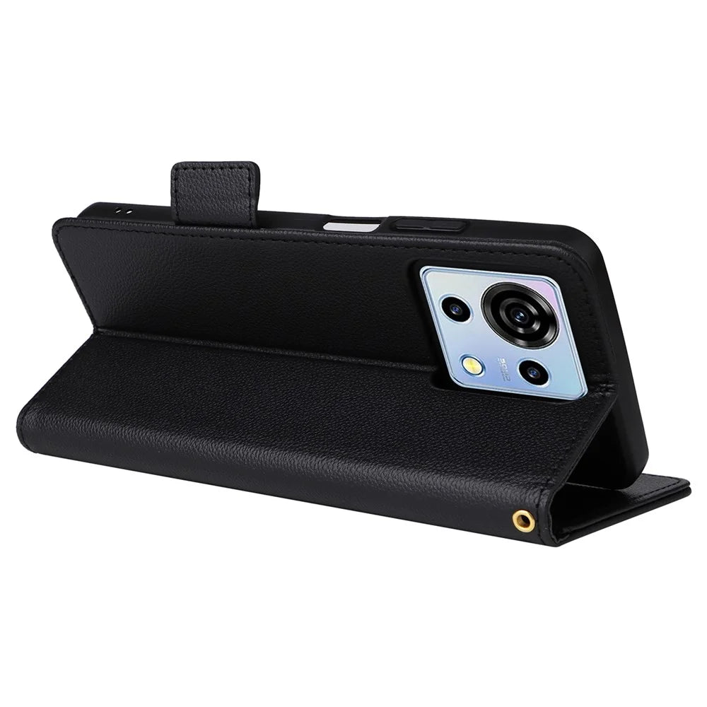 For ZTE Blade V50 Vita Magnetic Case Litchi Texture PU Leather Flip Stand Phone Cover - Black - 4