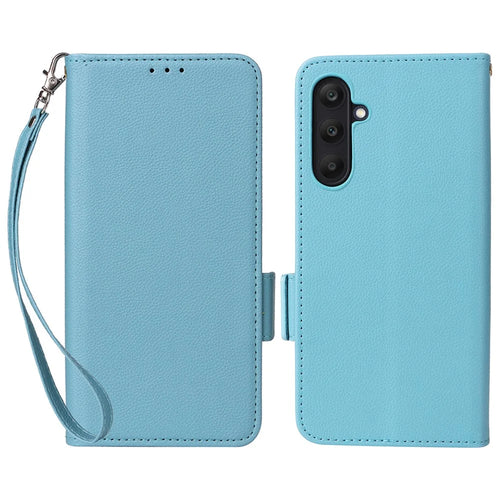 For Samsung Galaxy A25 5G (Global) (161.0 x 76.5 x 8.3mm) Magnetic Phone Case Shockproof Litchi Texture PU Leather Flip Cover - Baby Blue - 1